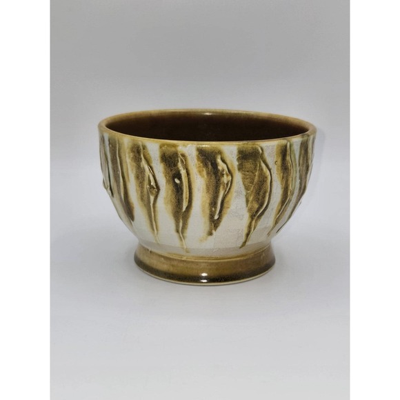 Studio Other - Studio Pottery Bowl Brown Drip Glaze Stoneware Pedestal Foot Mid Century Style